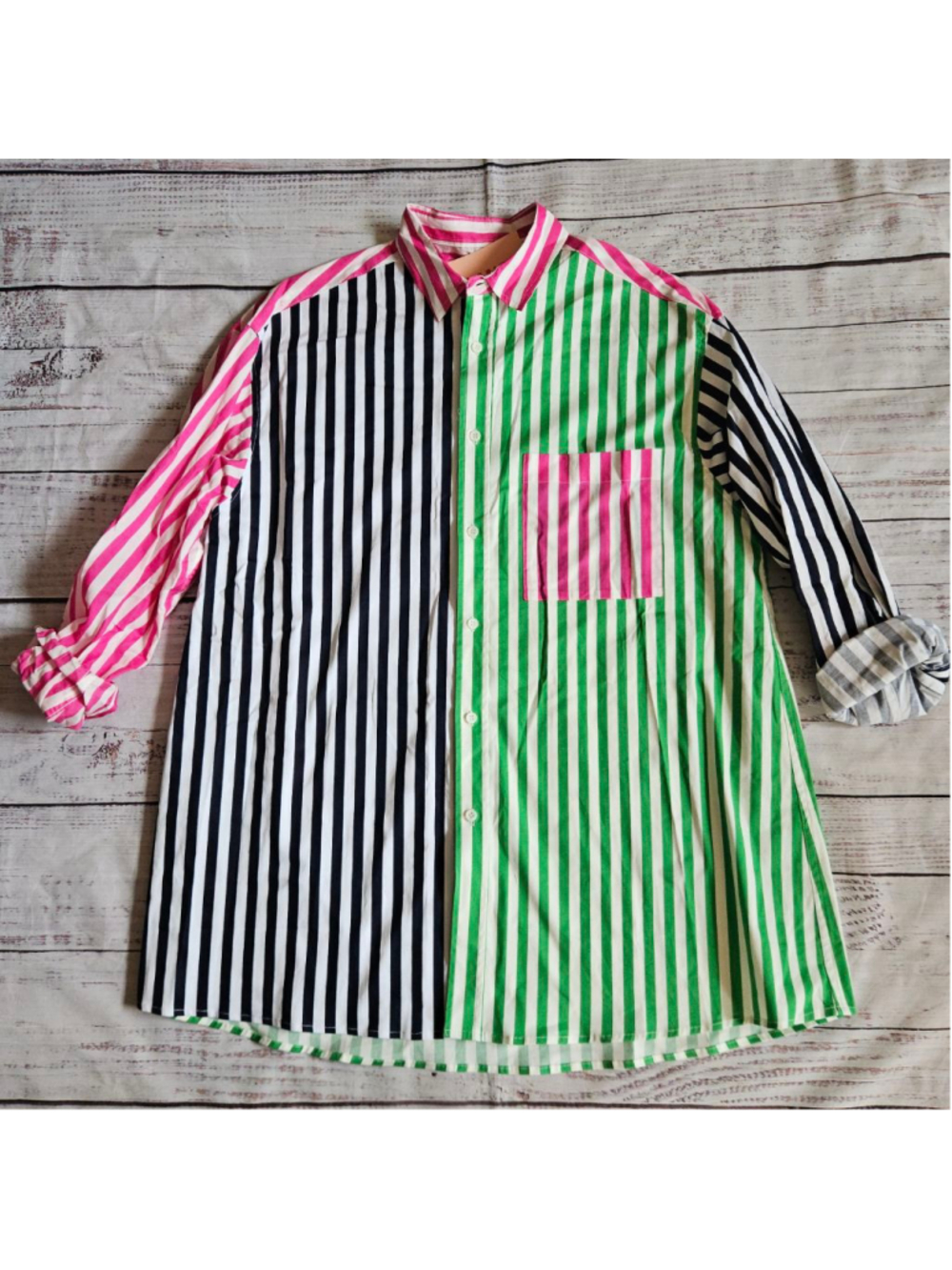 Blanca Benny Striped Oversized Shirt Tunic Button Up Colorblock Womens XS/Small